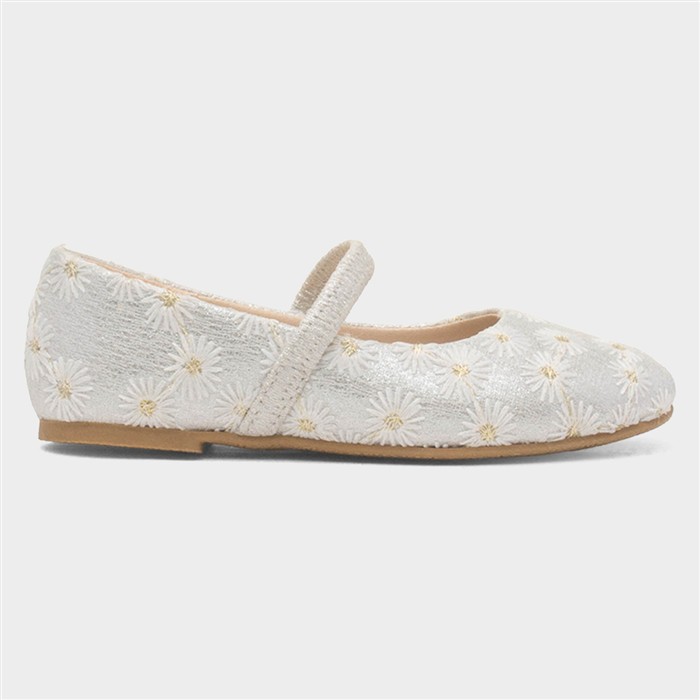 Girls White Daisy Ballerina Shoe