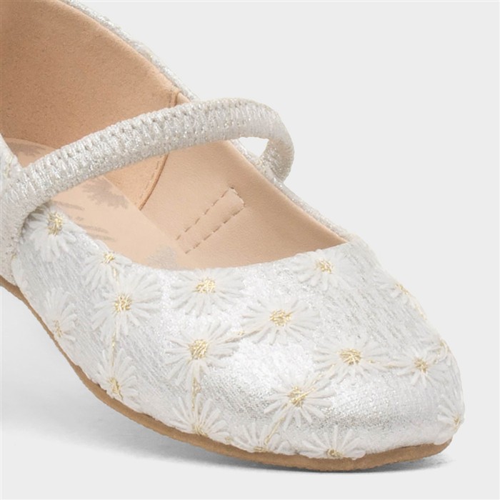Girls White Daisy Ballerina Shoe