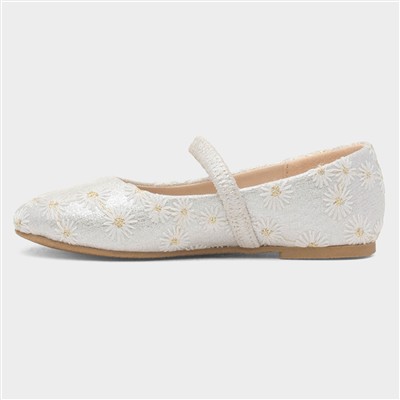 Girls White Daisy Ballerina Shoe