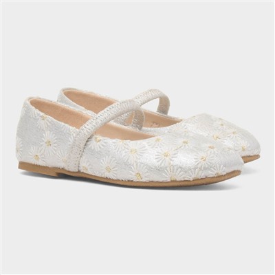Girls White Daisy Ballerina Shoe