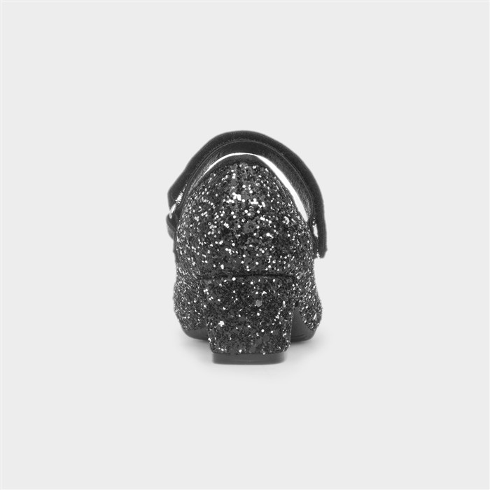 Lacey Girls Black Glitter Bow Heel