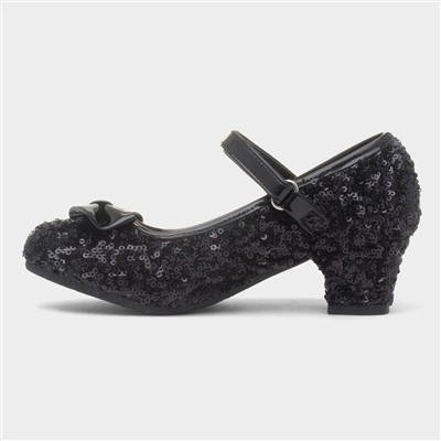 Kids Black Sequin Heel