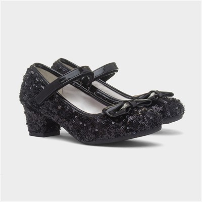 Kids Black Sequin Heel