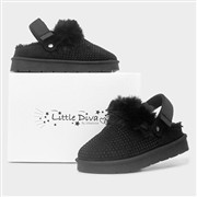 Little Diva Eliza Girls Black Diamante Mule Shoe (Click For Details)