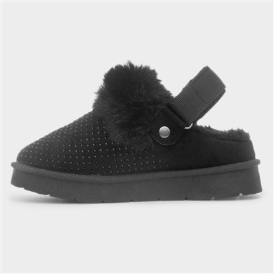 Eliza Girls Black Diamante Mule Shoe