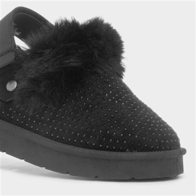 Eliza Girls Black Diamante Mule Shoe