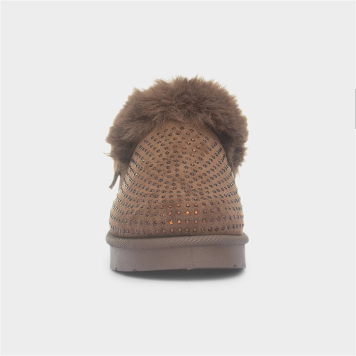 Eliza Girls Brown Diamante Mule Shoe