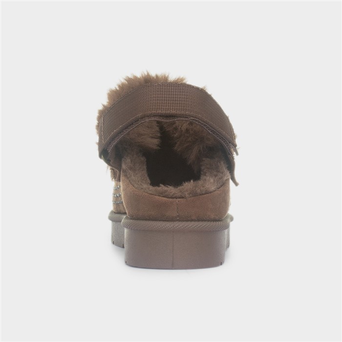 Eliza Girls Brown Diamante Mule Shoe
