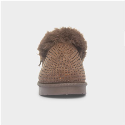 Eliza Girls Brown Diamante Mule Shoe