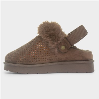 Eliza Girls Brown Diamante Mule Shoe