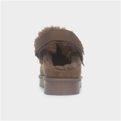 Eliza Girls Brown Diamante Mule Shoe