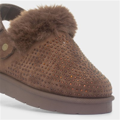 Eliza Girls Brown Diamante Mule Shoe