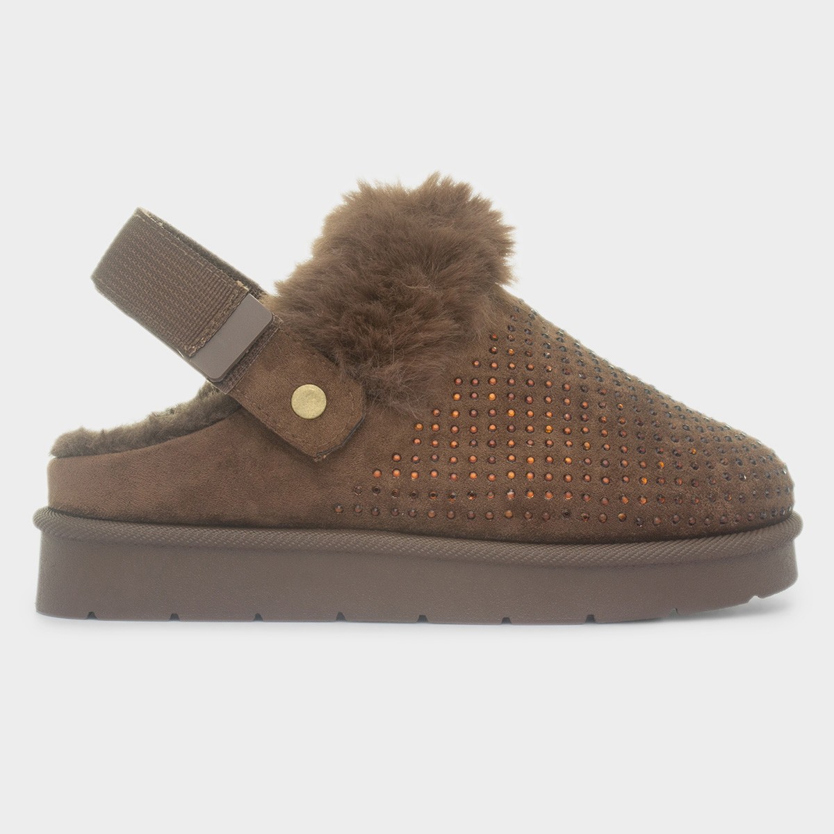 Eliza Girls Brown Diamante Mule Shoe