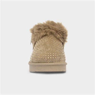 Eliza Girls Khaki Diamante Mule Shoe