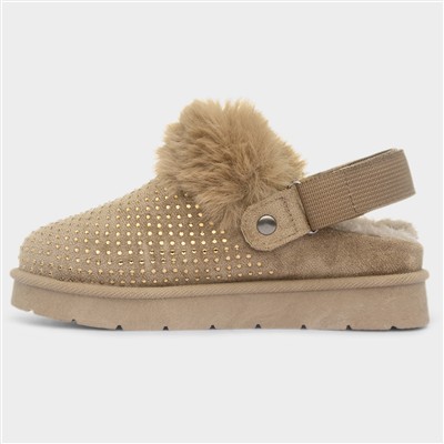 Eliza Girls Khaki Diamante Mule Shoe
