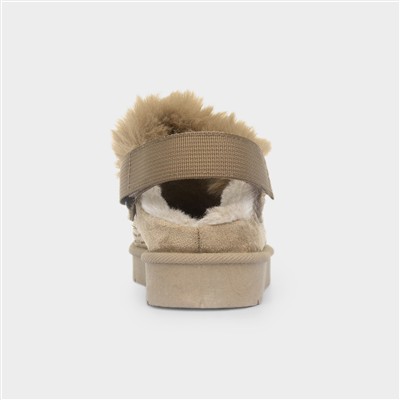 Eliza Girls Khaki Diamante Mule Shoe