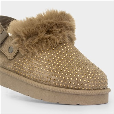Eliza Girls Khaki Diamante Mule Shoe