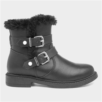 Girls Black Buckle Ankle Boot
