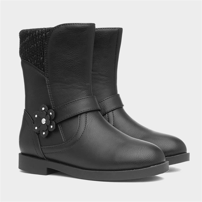Frances Girls Black Zip Up Ankle Boot