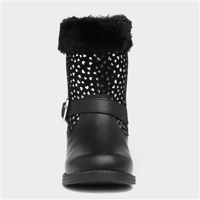 Lynn Girls Black Heart Calf Boots
