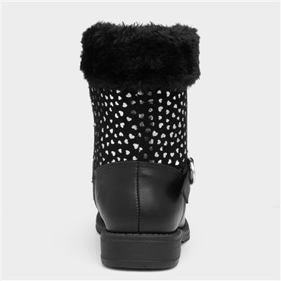 Lynn Girls Black Heart Calf Boots