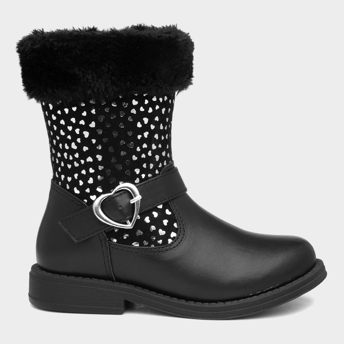 Lynn Girls Black Heart Calf Boots