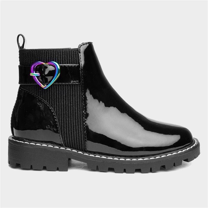 Liana Girls Black Zip Up Patent Boot