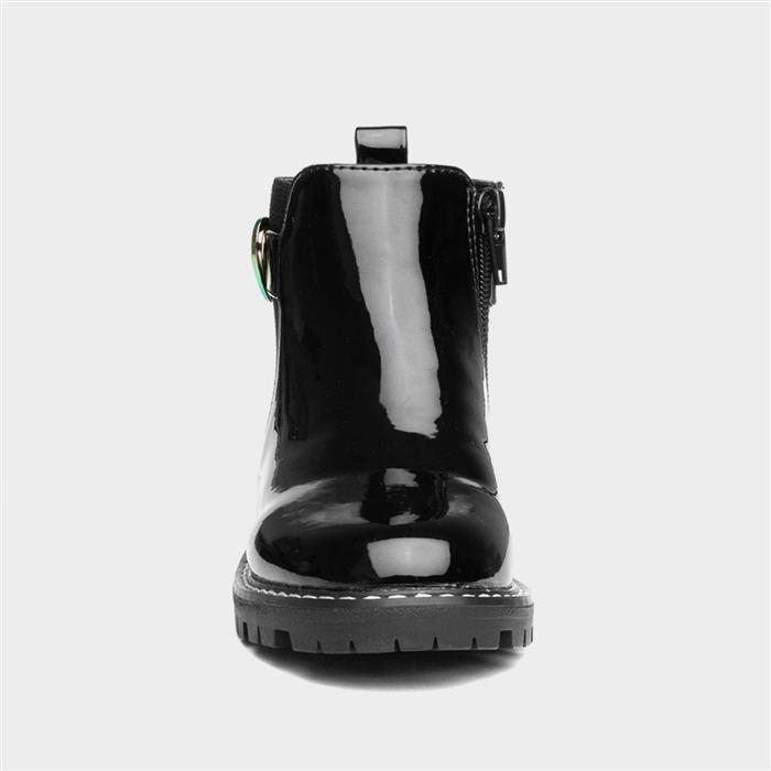 Liana Girls Black Zip Up Patent Boot