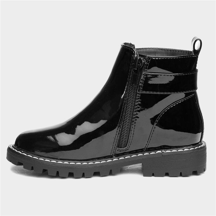 Liana Girls Black Zip Up Patent Boot
