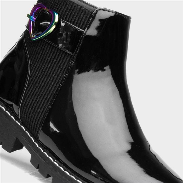 Liana Girls Black Zip Up Patent Boot