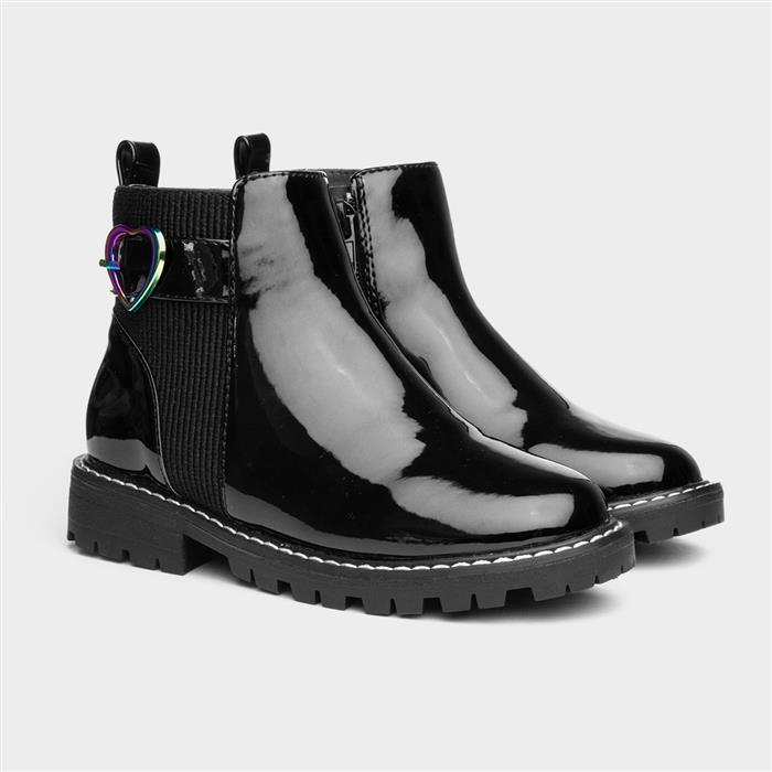 Liana Girls Black Zip Up Patent Boot