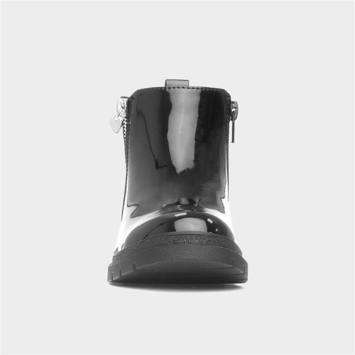 Carla Girls Black Zip Patent Heart Boot