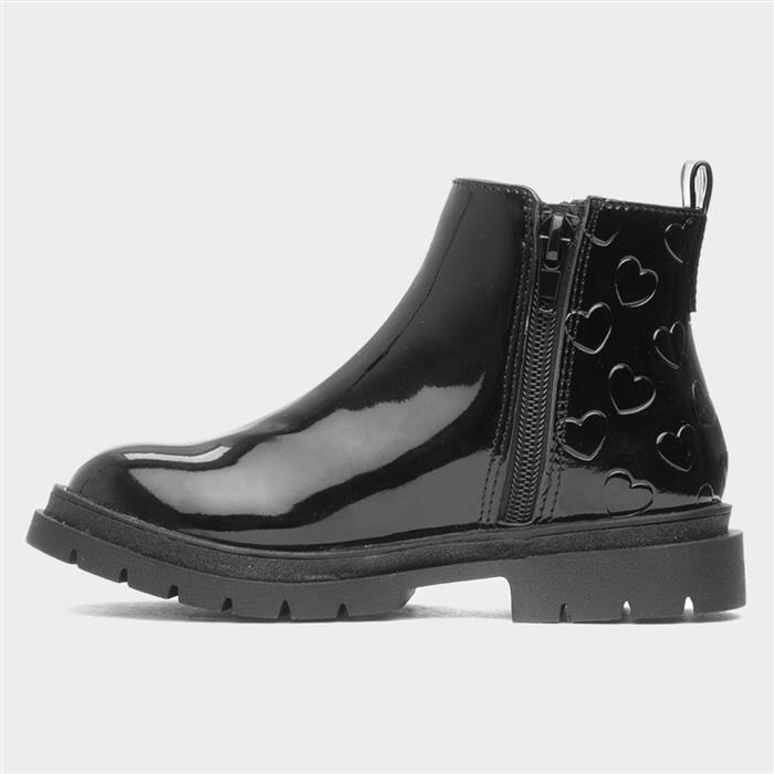 Carla Girls Black Zip Patent Heart Boot