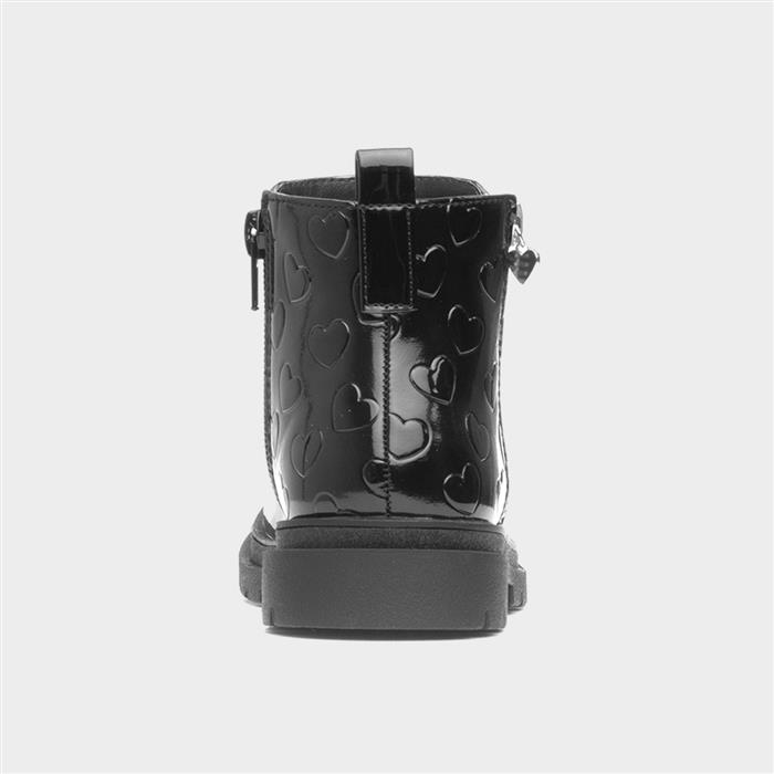 Carla Girls Black Zip Patent Heart Boot