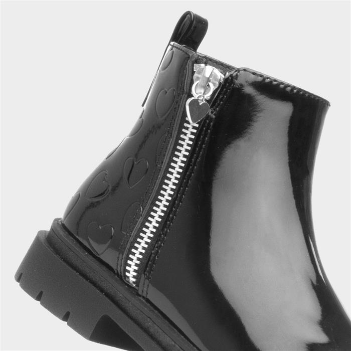 Carla Girls Black Zip Patent Heart Boot