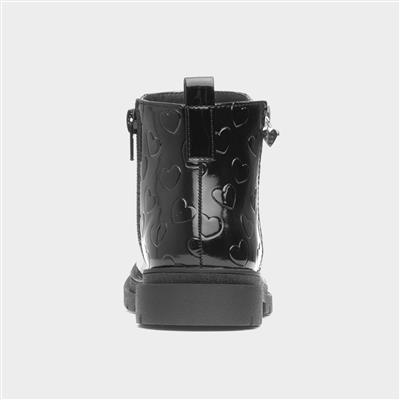 Carla Girls Black Patent Heart Boot