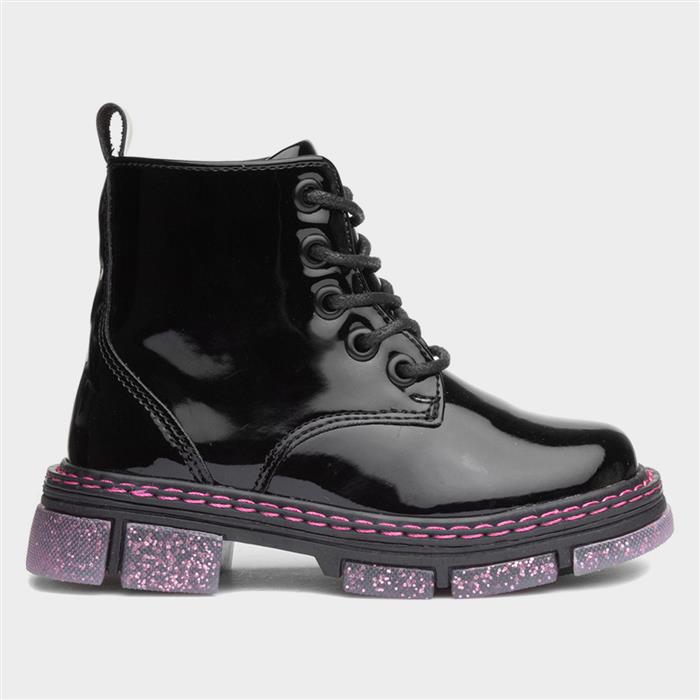 Emily Girls Black Glitter Sole Zip Boot