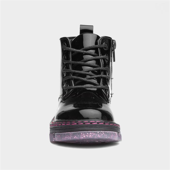 Emily Girls Black Glitter Sole Zip Boot
