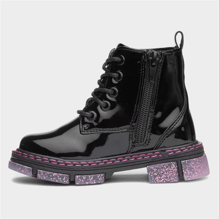 Emily Girls Black Glitter Sole Zip Boot