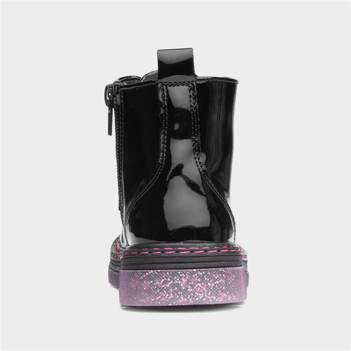 Emily Girls Black Glitter Sole Zip Boot