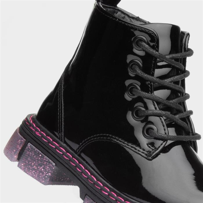 Emily Girls Black Glitter Sole Zip Boot