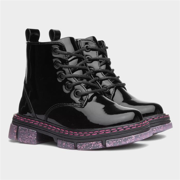 Emily Girls Black Glitter Sole Zip Boot