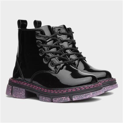 Emily Girls Black Glitter Sole Boots