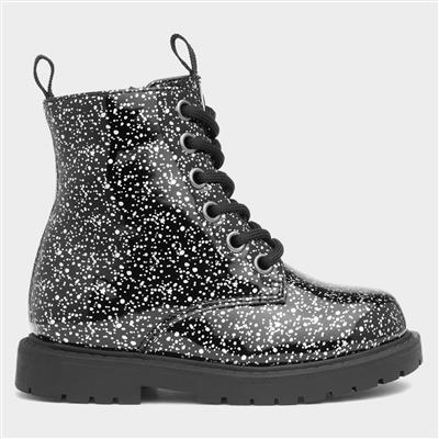 Kids Black and Grey Shiny Boot