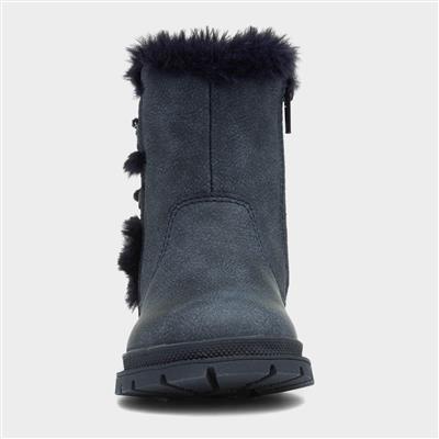 Lexi Girls Navy Faux Fur Boot