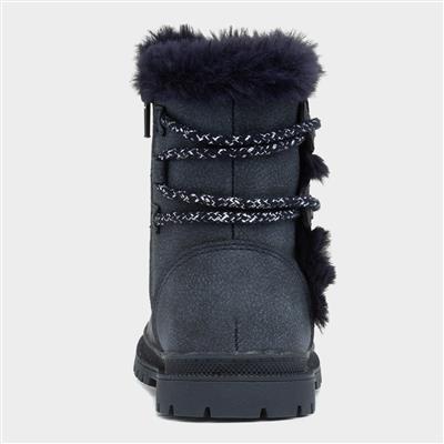 Lexi Girls Navy Faux Fur Boot