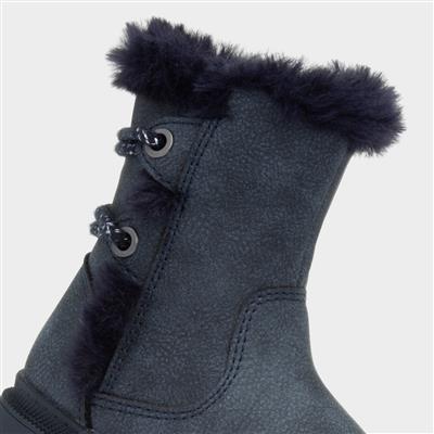 Lexi Girls Navy Faux Fur Boot