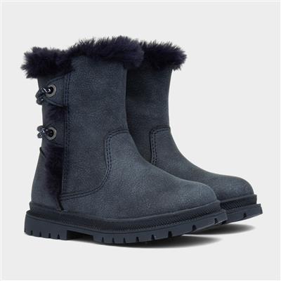 Lexi Girls Navy Faux Fur Boot