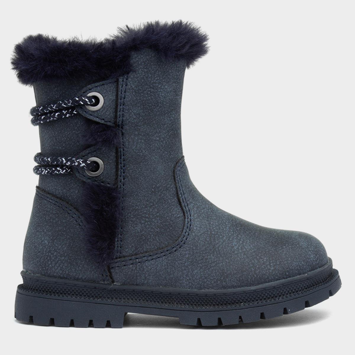 Lexi Girls Navy Faux Fur Boot