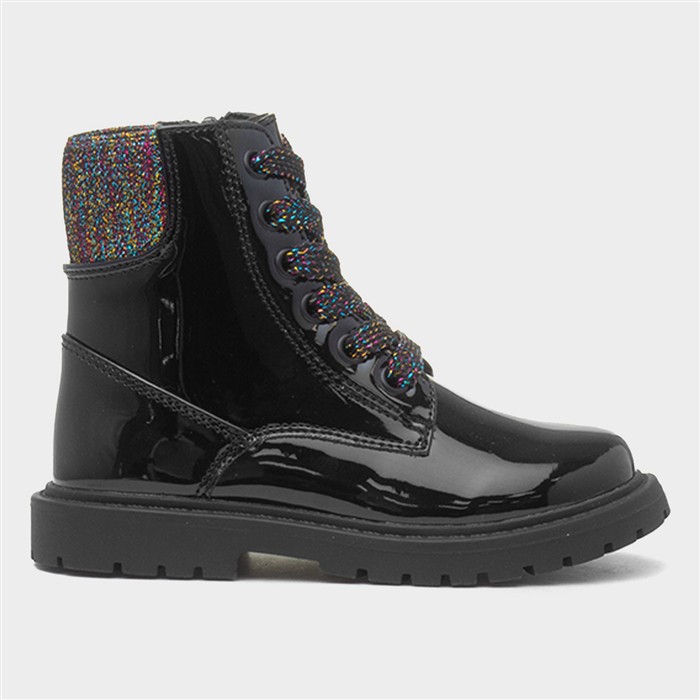 Emma Girls Black Patent Zip Ankle Boot